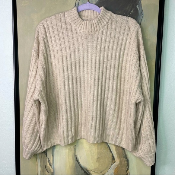 PRINCESS Polly Pastel Pink Cropped Boxy Blouson Sleeve Knit Sweater - Picture 1 of 5